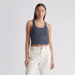 Quince Cropped Square Neck Ribbed Knit Tank in Grey Size M